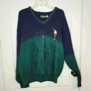 Linksport Austad Golf Sweater Mens XXL Green V Neck Long Sleeve Cotton Vtg USA